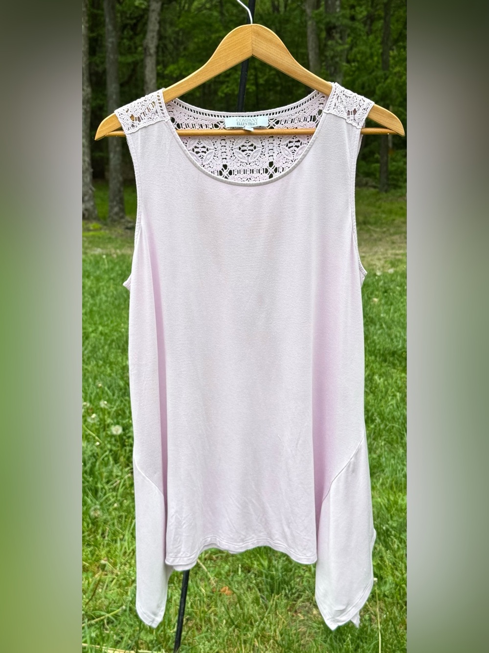 Ellen Tracy Pale Lavender Crochet-Back Sleeveless Tank